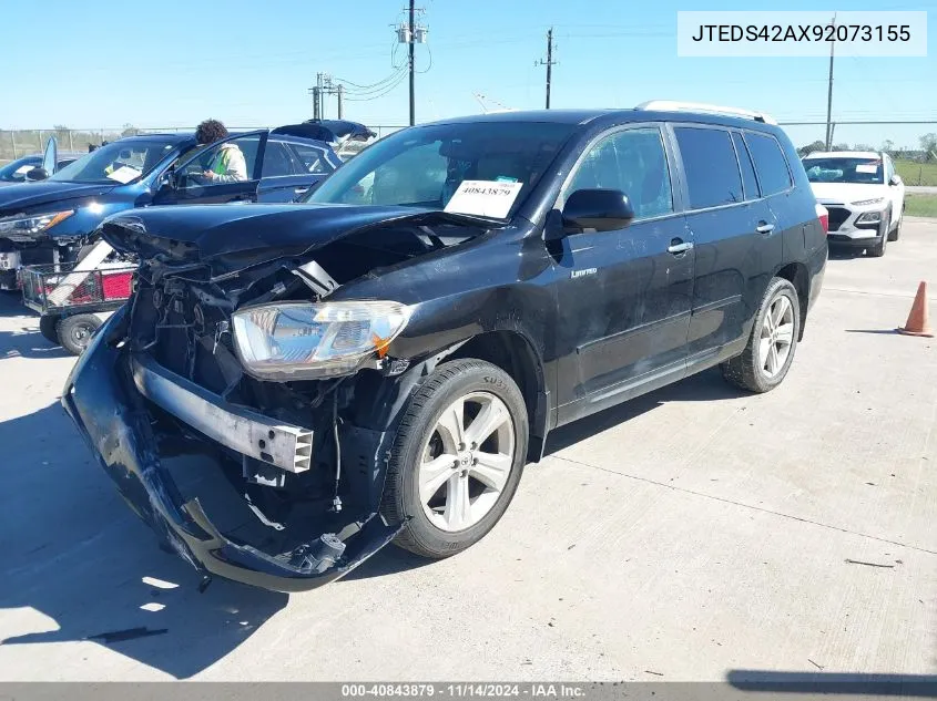 2009 Toyota Highlander Limited VIN: JTEDS42AX92073155 Lot: 40843879