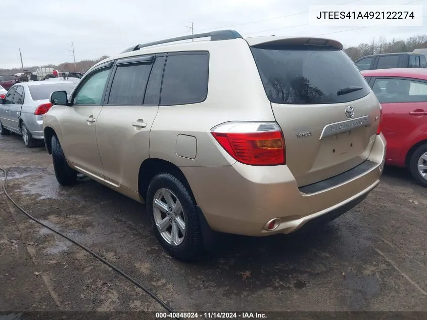 2009 Toyota Highlander VIN: JTEES41A492122274 Lot: 40848024