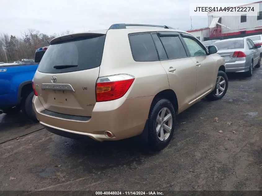 2009 Toyota Highlander VIN: JTEES41A492122274 Lot: 40848024