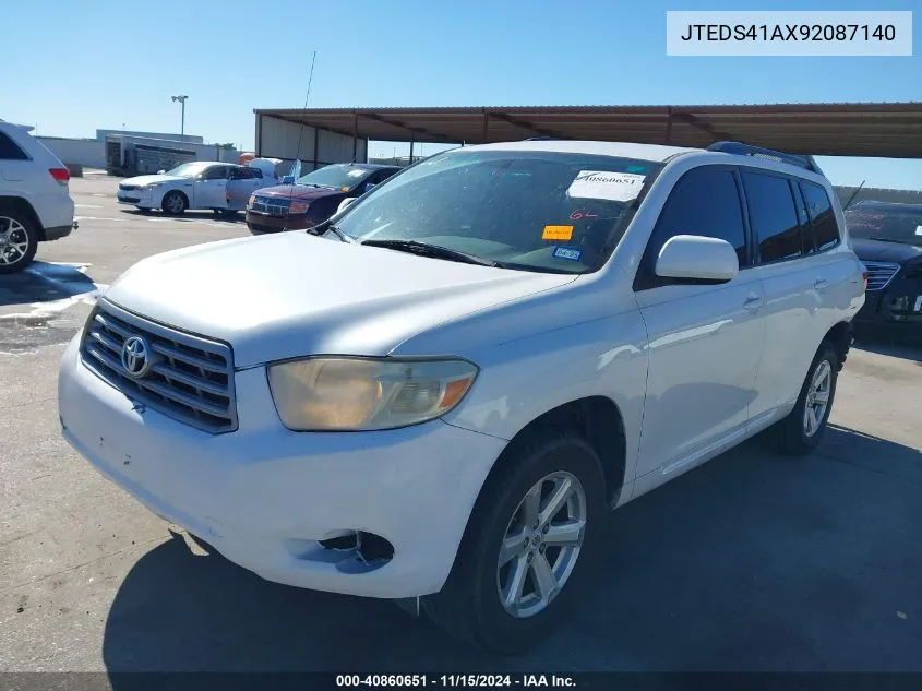 2009 Toyota Highlander VIN: JTEDS41AX92087140 Lot: 40860651