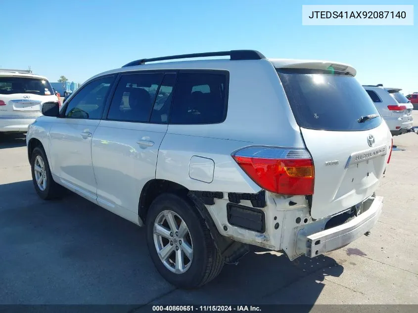 2009 Toyota Highlander VIN: JTEDS41AX92087140 Lot: 40860651