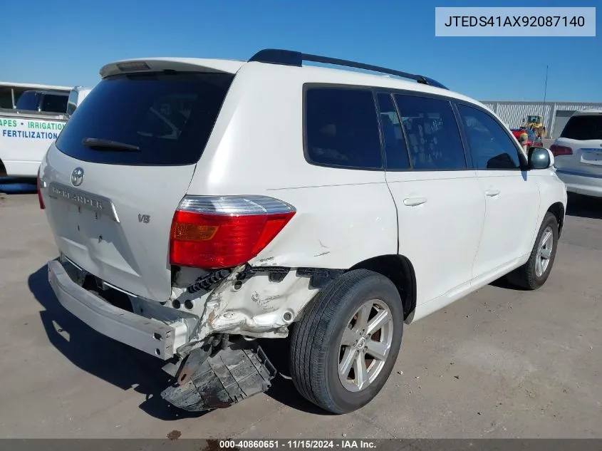 2009 Toyota Highlander VIN: JTEDS41AX92087140 Lot: 40860651