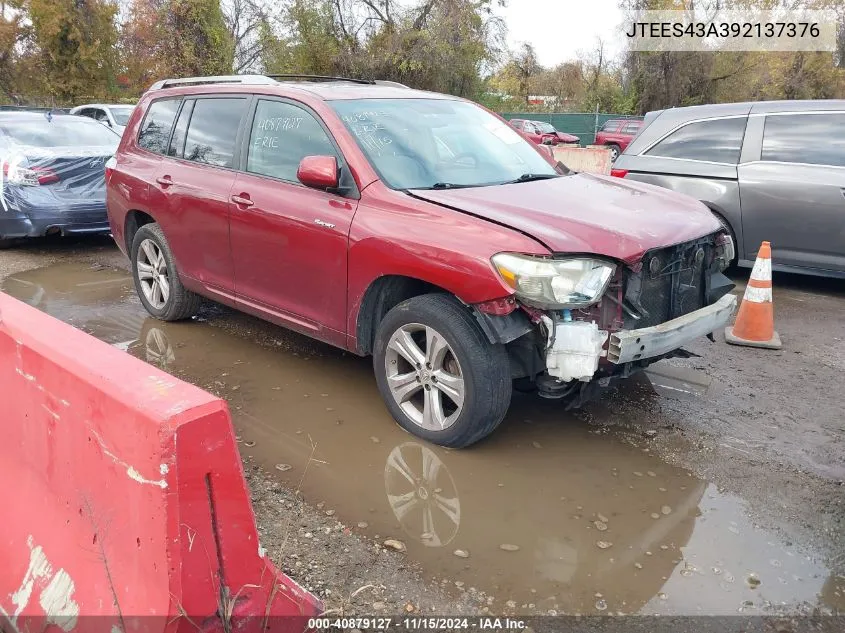 2009 Toyota Highlander Sport VIN: JTEES43A392137376 Lot: 40879127