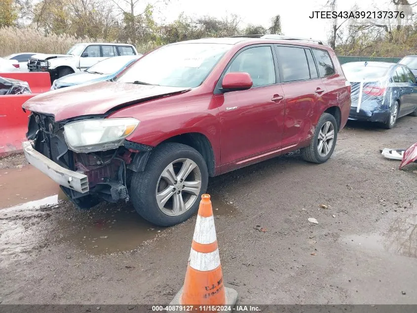 2009 Toyota Highlander Sport VIN: JTEES43A392137376 Lot: 40879127