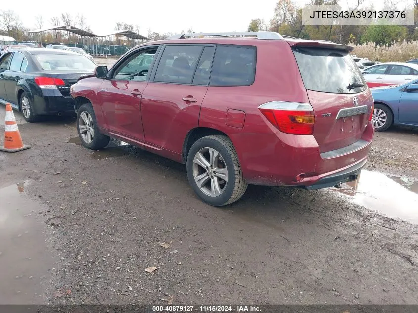 2009 Toyota Highlander Sport VIN: JTEES43A392137376 Lot: 40879127