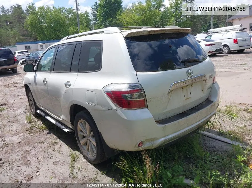 2010 Toyota Highlander Hybrid Hybrid VIN: JTEJW3EH1A2045758 Lot: 12045114