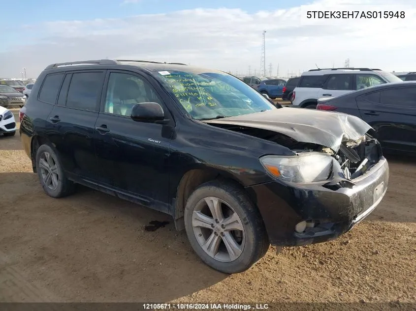 2010 Toyota Highlander Sport VIN: 5TDEK3EH7AS015948 Lot: 12105671