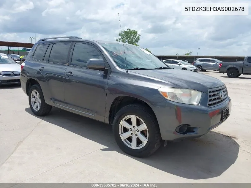 2010 Toyota Highlander Base V6 VIN: 5TDZK3EH3AS002678 Lot: 39685702