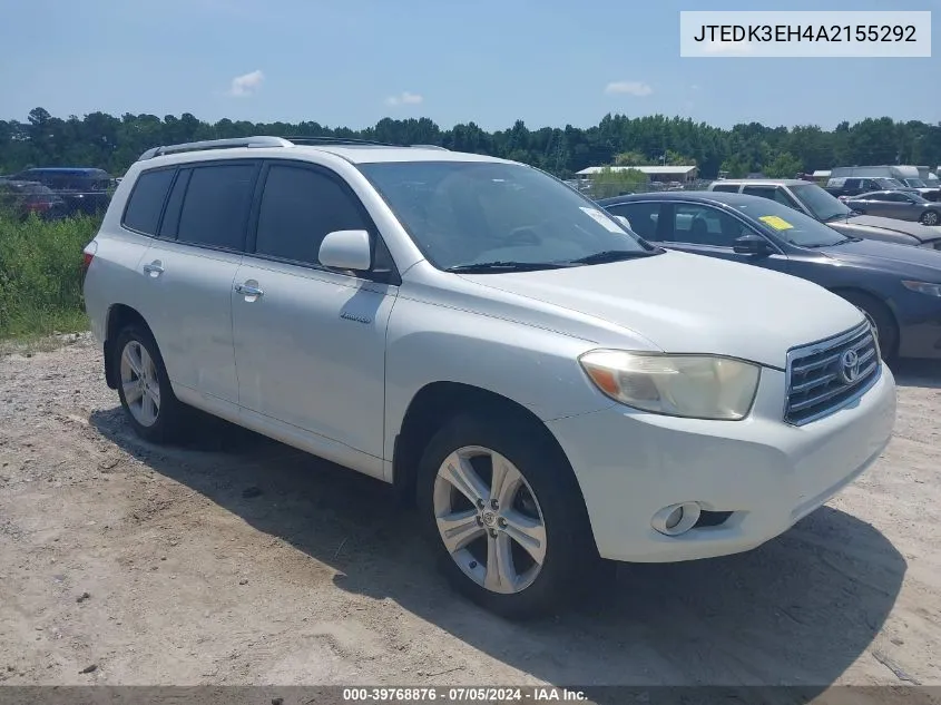 2010 Toyota Highlander Limited V6 VIN: JTEDK3EH4A2155292 Lot: 39768876