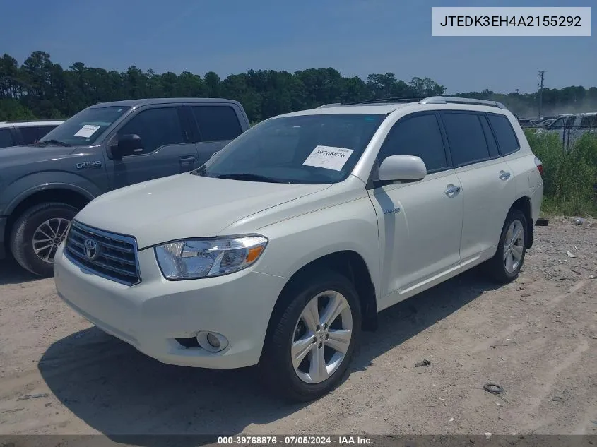 2010 Toyota Highlander Limited V6 VIN: JTEDK3EH4A2155292 Lot: 39768876