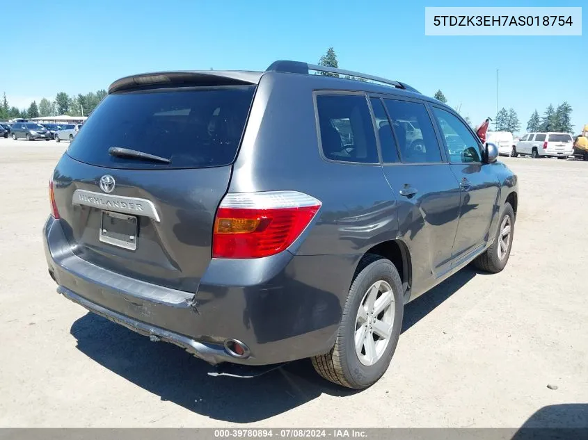 2010 Toyota Highlander Base V6 VIN: 5TDZK3EH7AS018754 Lot: 39780894