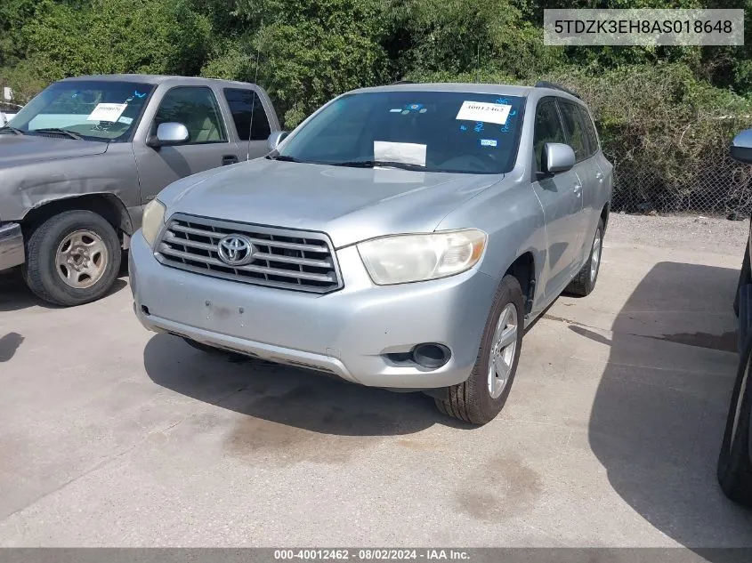 2010 Toyota Highlander Base V6 VIN: 5TDZK3EH8AS018648 Lot: 40012462