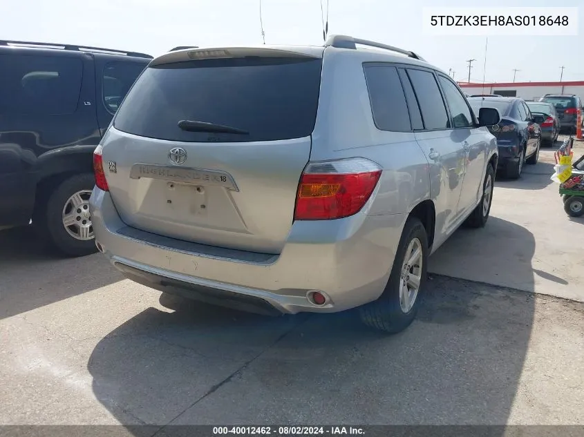 2010 Toyota Highlander Base V6 VIN: 5TDZK3EH8AS018648 Lot: 40012462