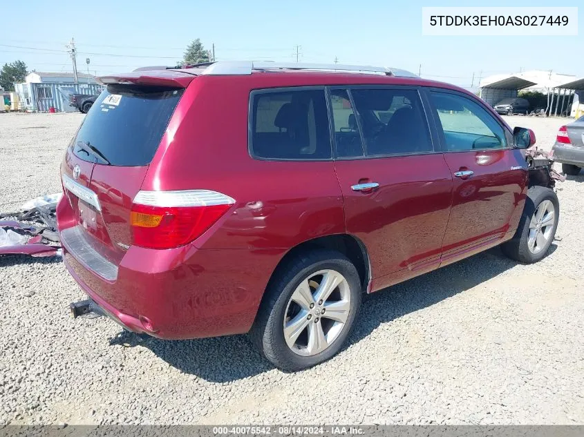 2010 Toyota Highlander Limited V6 VIN: 5TDDK3EH0AS027449 Lot: 40075542