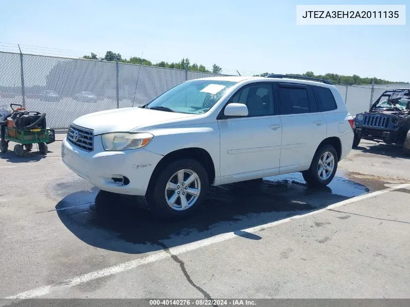 2010 Toyota Highlander VIN: JTEZA3EH2A2011135 Lot: 40140276