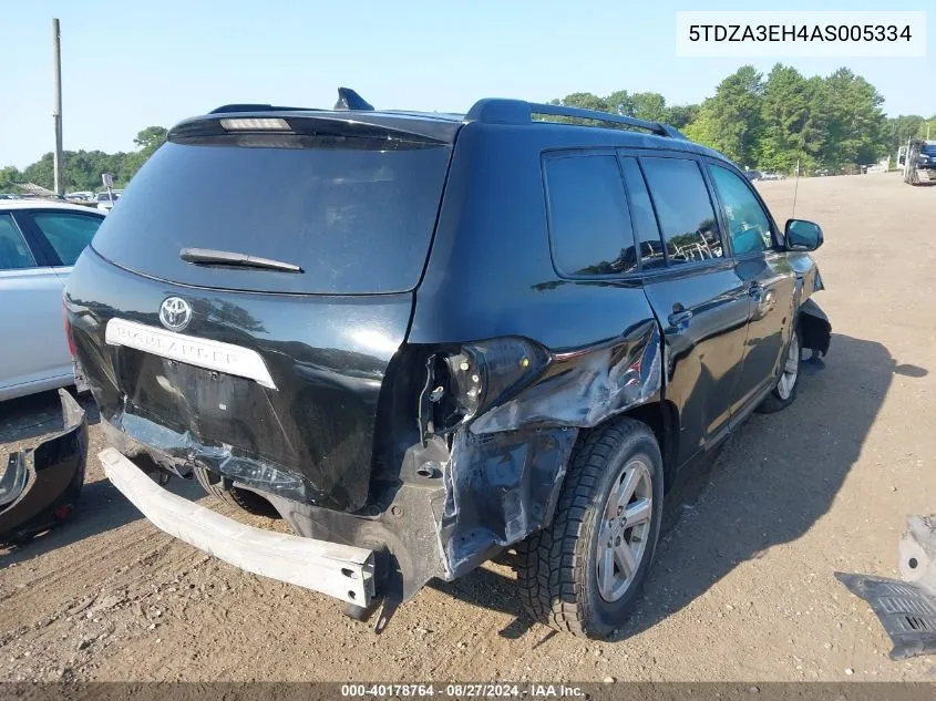 2010 Toyota Highlander VIN: 5TDZA3EH4AS005334 Lot: 40178764