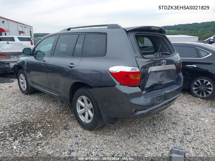 2010 Toyota Highlander Base V6 VIN: 5TDZK3EH5AS021829 Lot: 40190201