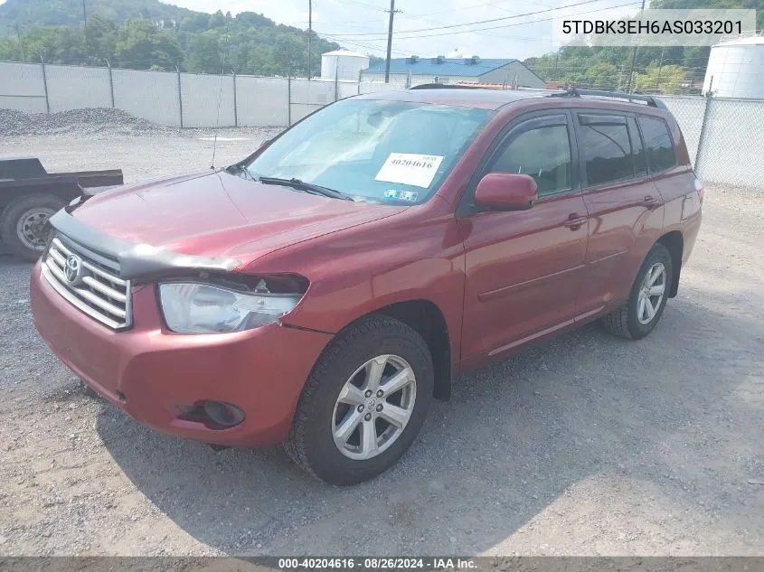 2010 Toyota Highlander Base V6 VIN: 5TDBK3EH6AS033201 Lot: 40204616