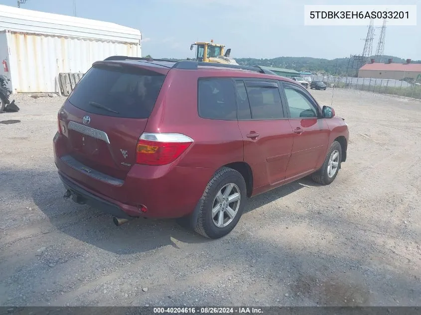 2010 Toyota Highlander Base V6 VIN: 5TDBK3EH6AS033201 Lot: 40204616