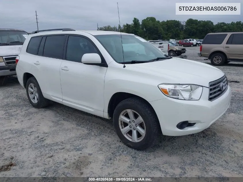 2010 Toyota Highlander VIN: 5TDZA3EH0AS006786 Lot: 40265638