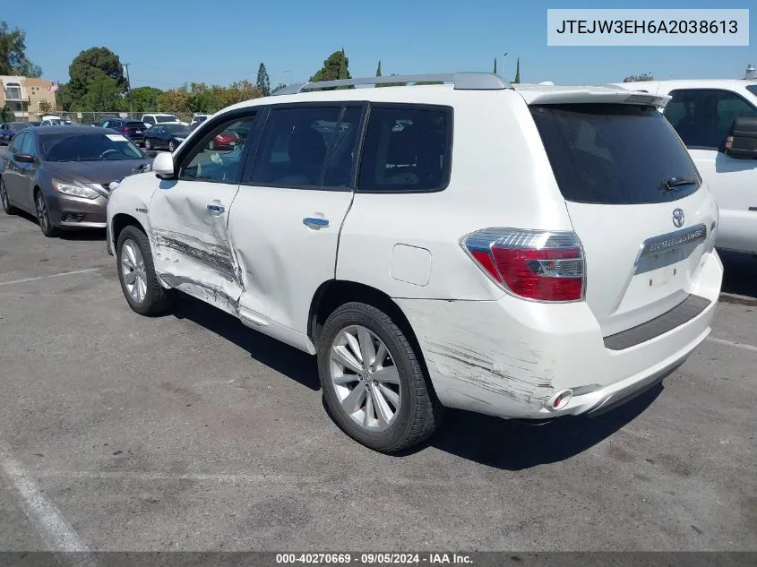 2010 Toyota Highlander Hybrid Limited V6 VIN: JTEJW3EH6A2038613 Lot: 40270669