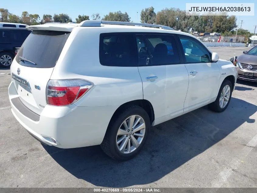 2010 Toyota Highlander Hybrid Limited V6 VIN: JTEJW3EH6A2038613 Lot: 40270669