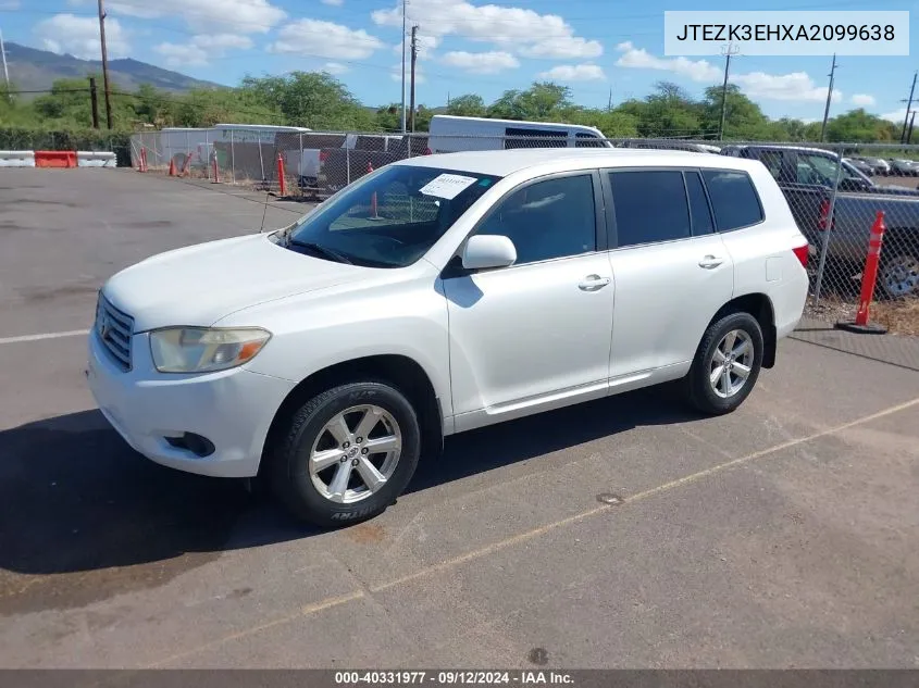 2010 Toyota Highlander Base V6 VIN: JTEZK3EHXA2099638 Lot: 40331977