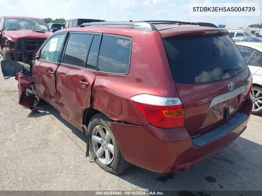 2010 Toyota Highlander Base V6 VIN: 5TDBK3EH5AS004739 Lot: 40355645