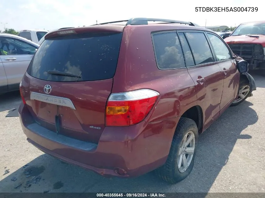 2010 Toyota Highlander Base V6 VIN: 5TDBK3EH5AS004739 Lot: 40355645