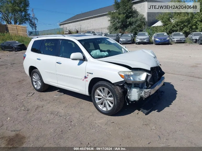 2010 Toyota Highlander Hybrid Limited V6 VIN: JTEJW3EH2A2040648 Lot: 40376636