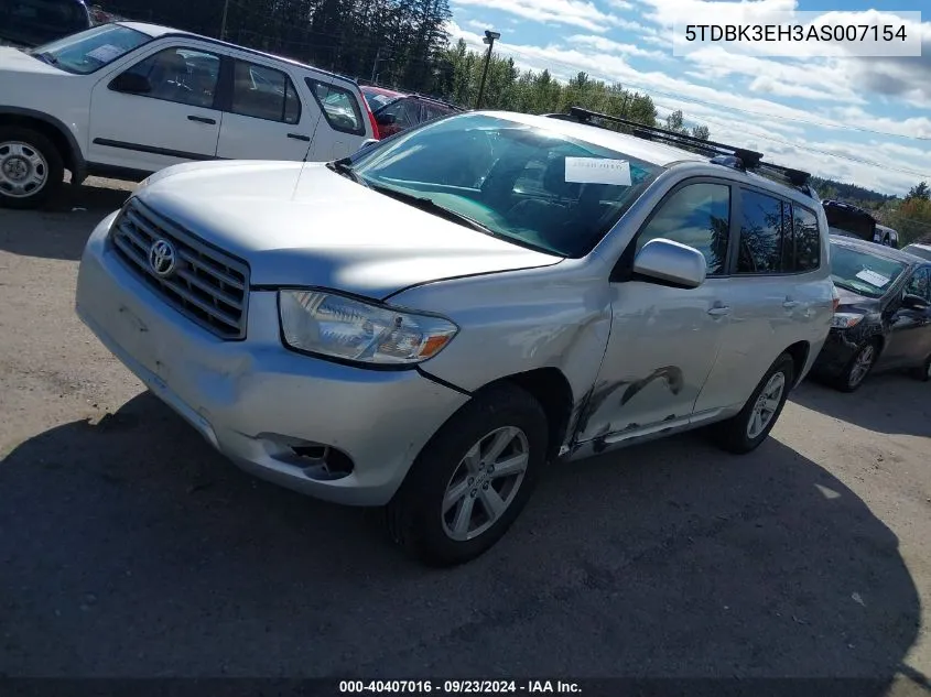 2010 Toyota Highlander Base V6 VIN: 5TDBK3EH3AS007154 Lot: 40407016