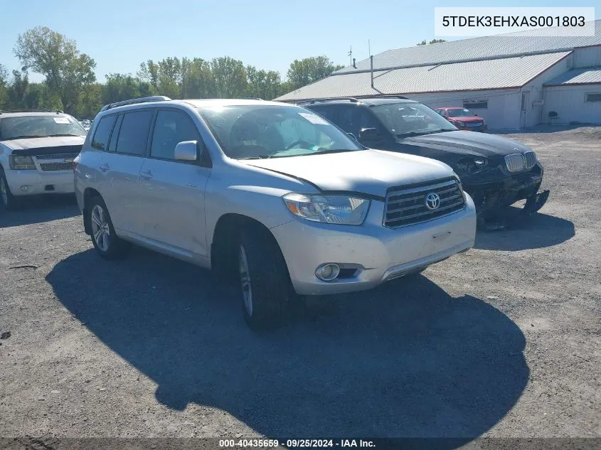 2010 Toyota Highlander Sport V6 VIN: 5TDEK3EHXAS001803 Lot: 40435659