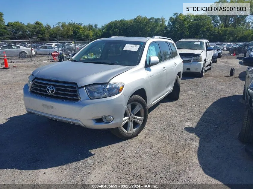 2010 Toyota Highlander Sport V6 VIN: 5TDEK3EHXAS001803 Lot: 40435659