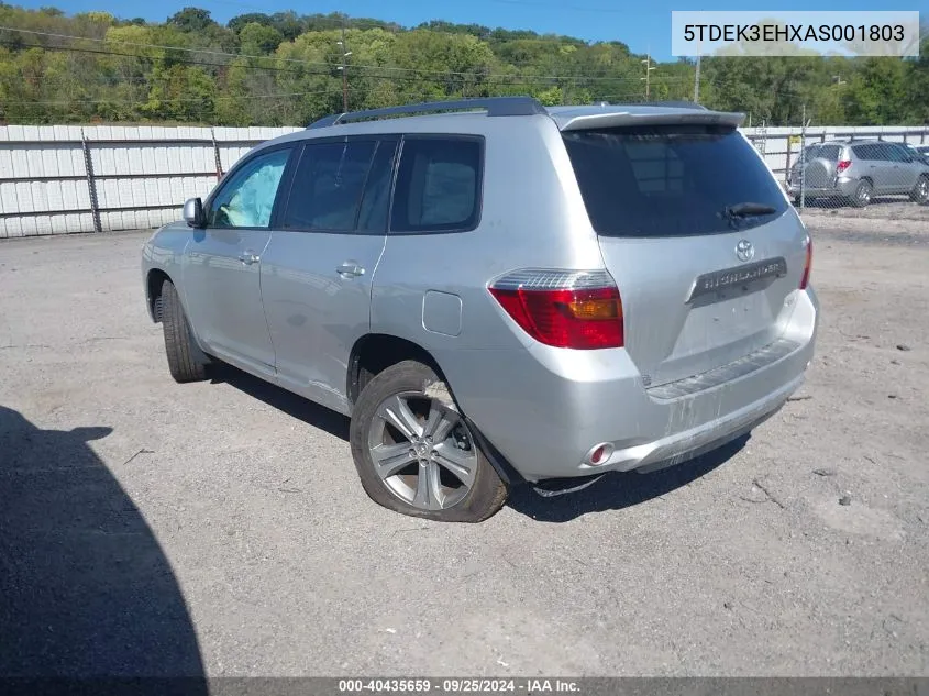 2010 Toyota Highlander Sport V6 VIN: 5TDEK3EHXAS001803 Lot: 40435659