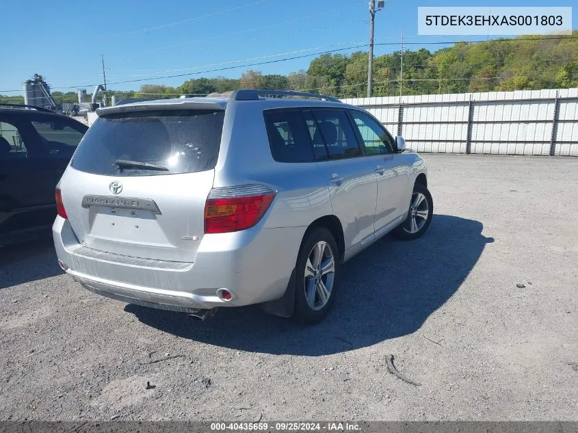 2010 Toyota Highlander Sport V6 VIN: 5TDEK3EHXAS001803 Lot: 40435659