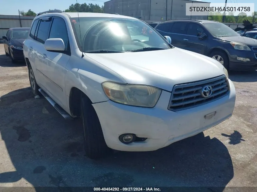 2010 Toyota Highlander Base V6 VIN: 5TDZK3EH6AS014758 Lot: 40454292