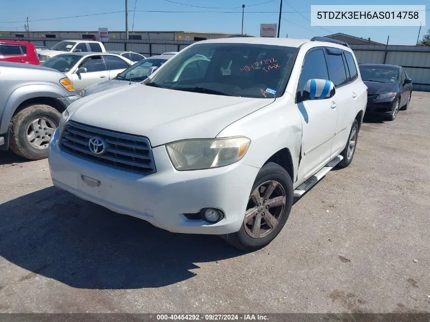 2010 Toyota Highlander Base V6 VIN: 5TDZK3EH6AS014758 Lot: 40454292