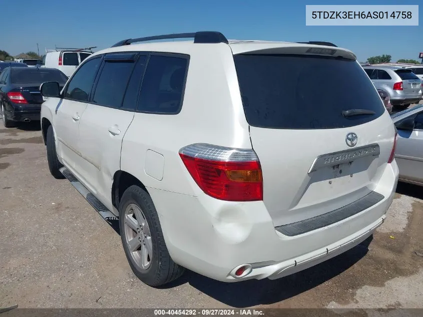 2010 Toyota Highlander Base V6 VIN: 5TDZK3EH6AS014758 Lot: 40454292