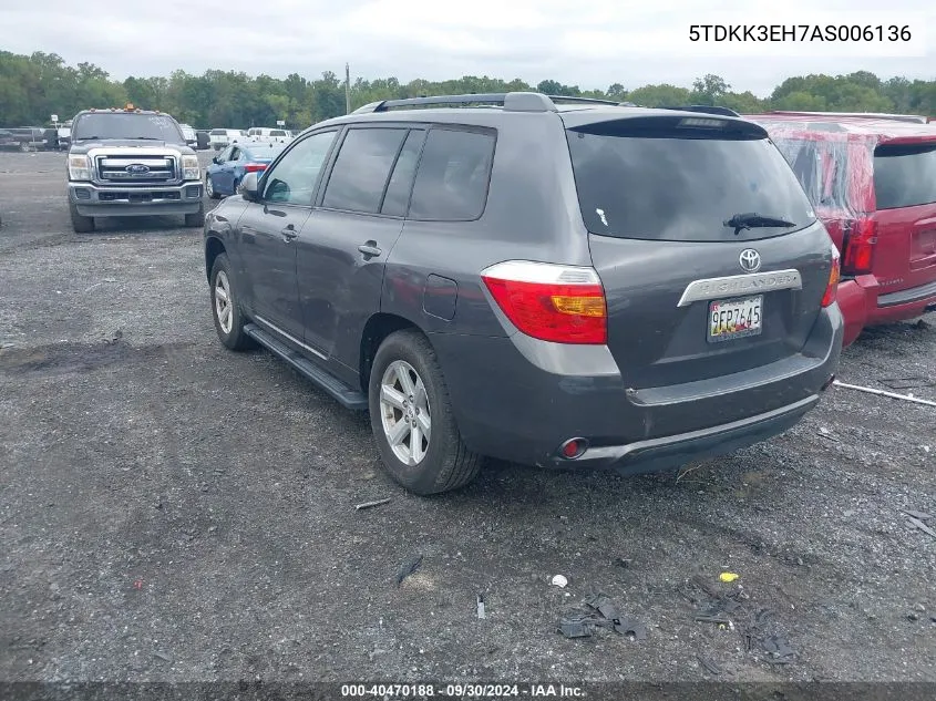 2010 Toyota Highlander Se V6 VIN: 5TDKK3EH7AS006136 Lot: 40470188