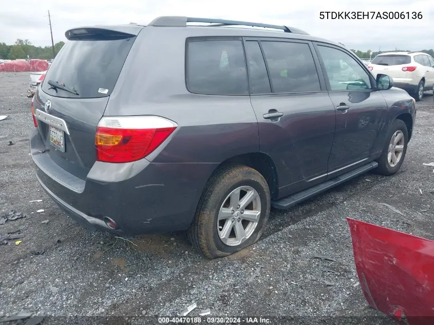 2010 Toyota Highlander Se V6 VIN: 5TDKK3EH7AS006136 Lot: 40470188