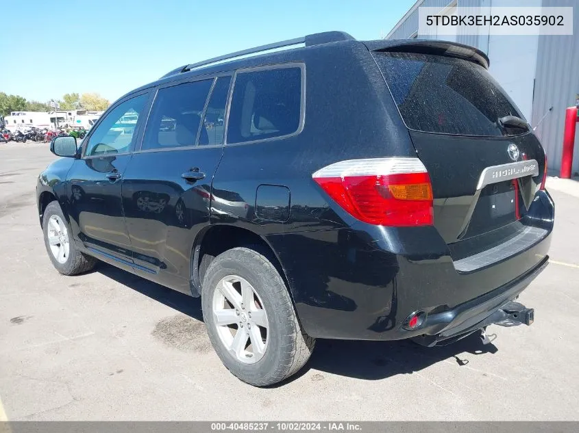 2010 Toyota Highlander Base V6 VIN: 5TDBK3EH2AS035902 Lot: 40485237