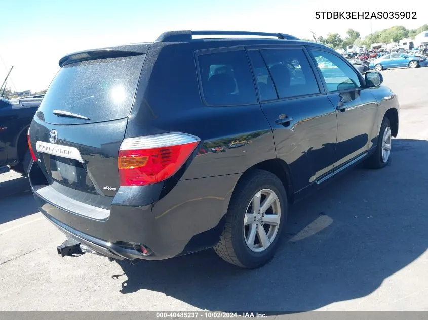 2010 Toyota Highlander Base V6 VIN: 5TDBK3EH2AS035902 Lot: 40485237