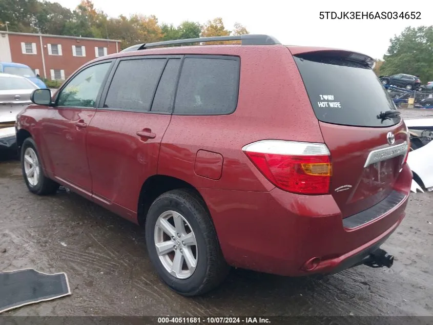 2010 Toyota Highlander Se V6 VIN: 5TDJK3EH6AS034652 Lot: 40511681