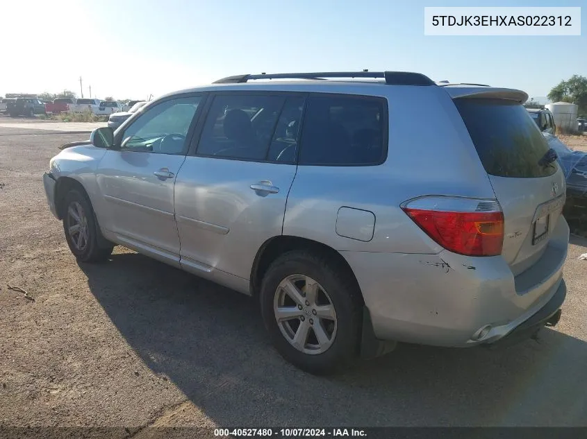 2010 Toyota Highlander Se VIN: 5TDJK3EHXAS022312 Lot: 40527480