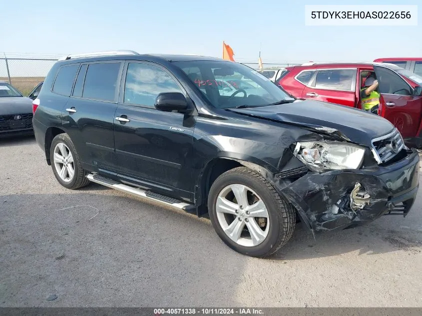 2010 Toyota Highlander Limited V6 VIN: 5TDYK3EH0AS022656 Lot: 40571338