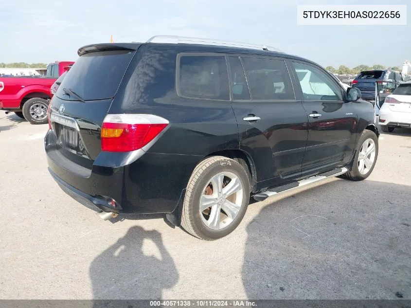 2010 Toyota Highlander Limited V6 VIN: 5TDYK3EH0AS022656 Lot: 40571338