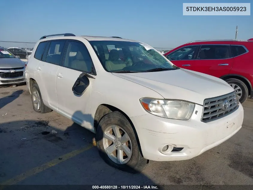 2010 Toyota Highlander Se VIN: 5TDKK3EH3AS005923 Lot: 40580128