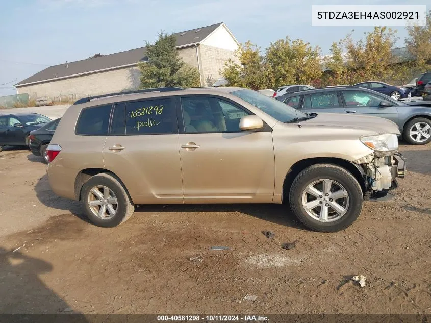 2010 Toyota Highlander VIN: 5TDZA3EH4AS002921 Lot: 40581298