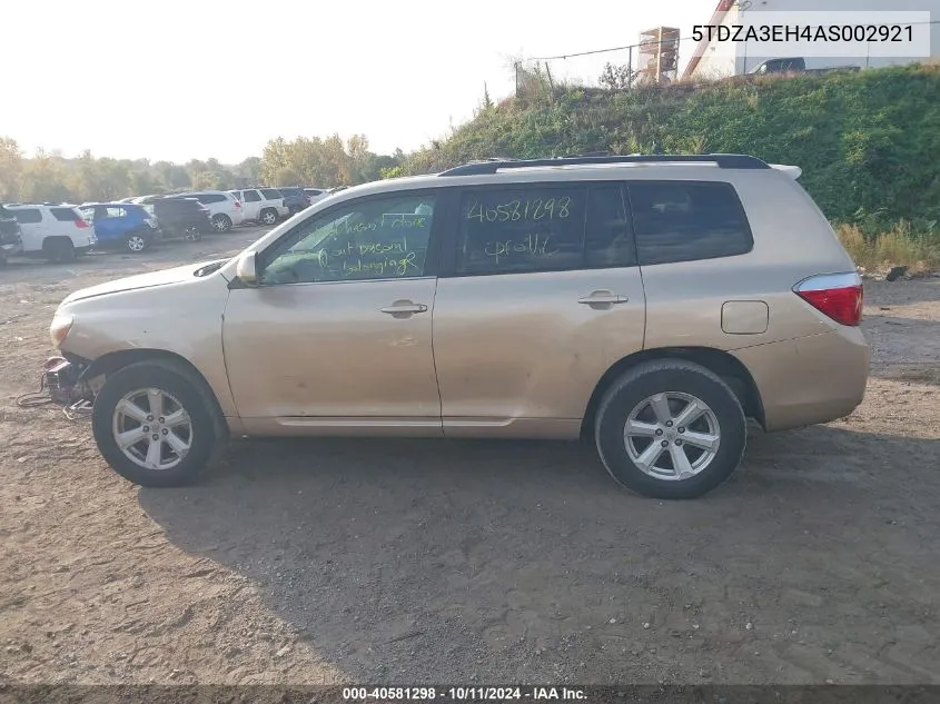 2010 Toyota Highlander VIN: 5TDZA3EH4AS002921 Lot: 40581298