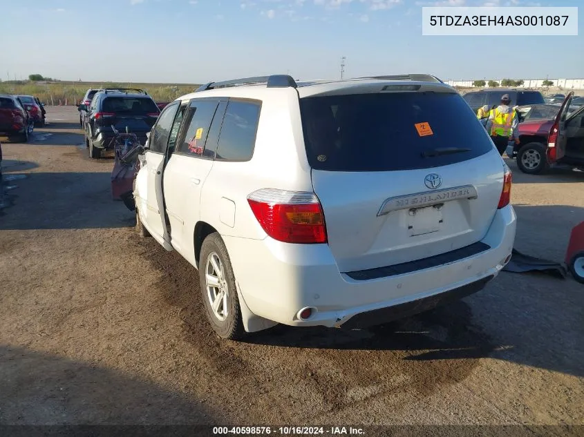 2010 Toyota Highlander VIN: 5TDZA3EH4AS001087 Lot: 40598576